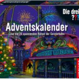 KOSMOS 634162 - Die drei ??? Adventskalender 2019, Löse 24 spannende Rätsel in der Geisterbahn, mit 24 Detektiv-Gimmicks, Spielzeug-Adventskalender für Kinder ab 8, Krimi Geschichte bis Weihnachten